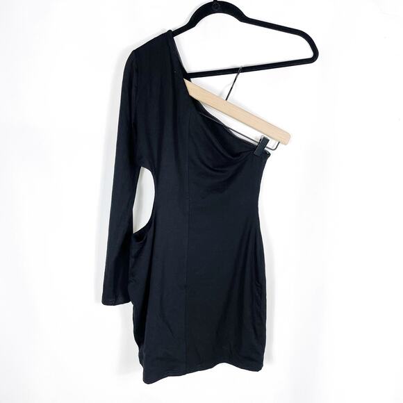Superdown Katia Cut Out Dress Black Jersey Mini One Long Sleeve Sz L - Picture 7 of 10